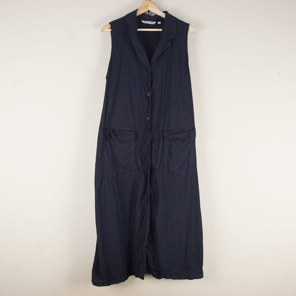 Uniqlo x JW Anderson Linen Blend Lapel Collar Sleeveless Blue Dress Womens Sz L